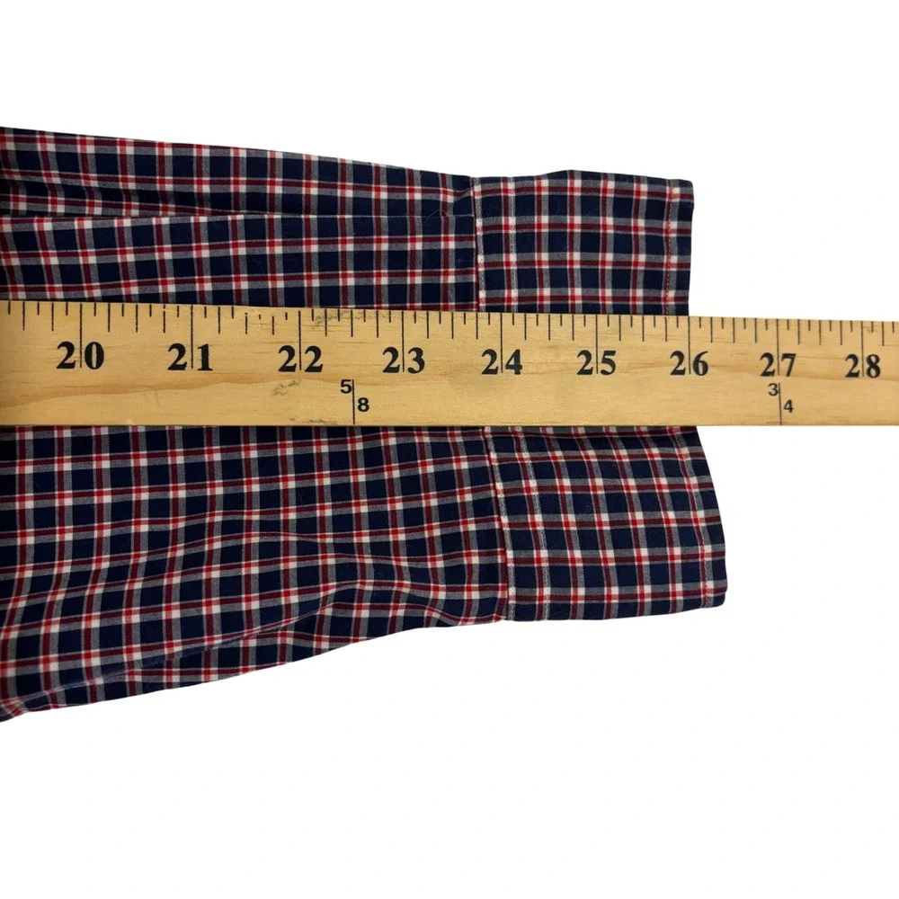 Ralph Lauren Button Down Shirt Mens L Navy Plaid Cotton Long Sleeve Brown Pony